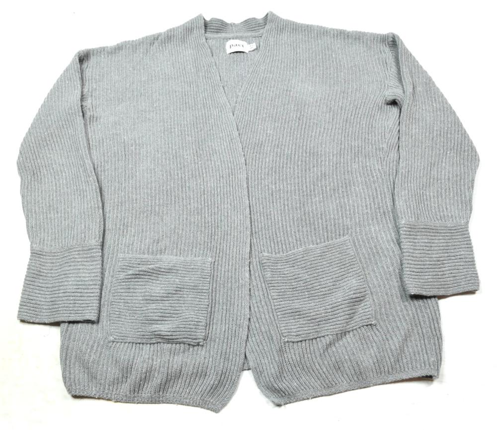Pact Cardigan Sweater Womens S/M Gray Organic Cotton Wool Long Sleeve Open